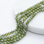 Фианит (кубический цирконий), цвет оливковый, размер 4 мм, цена за отрезок 19 см (1/2 нити)