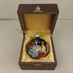 Шар новогодний с круговой росписью Палех "Алиса в стране чудес-3" в футляре