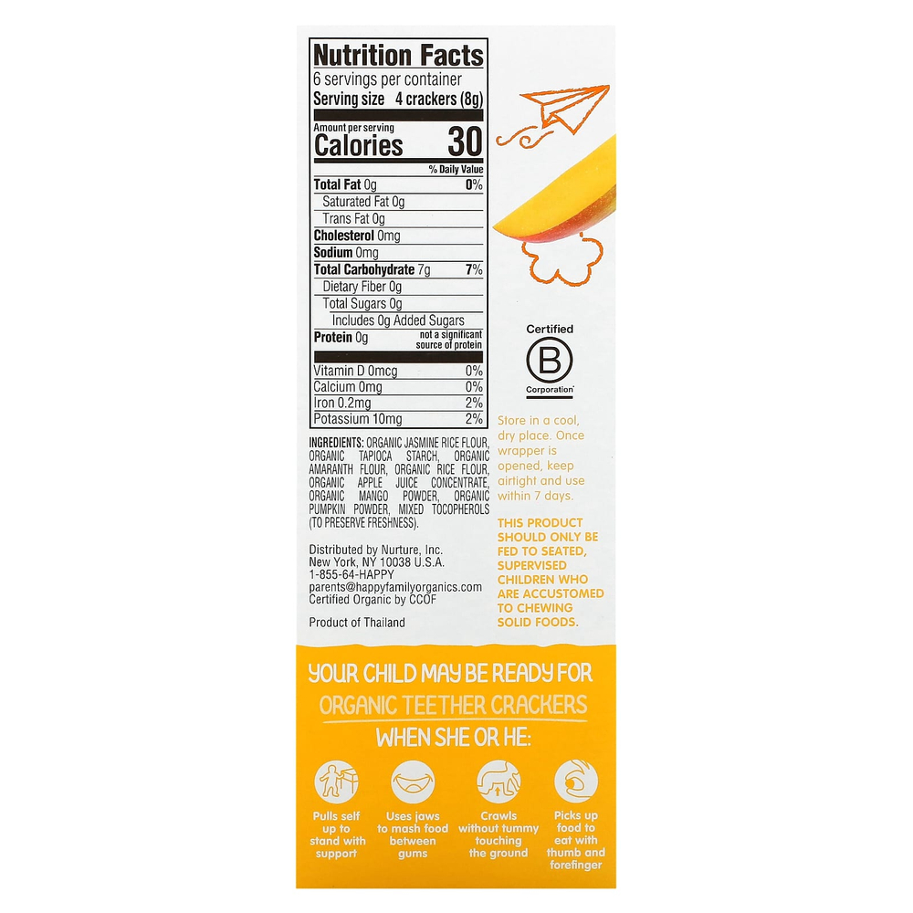 Happy Family Organics, Happy Baby, органические крекеры для зубов, манго и тыква с амарантом, 12 пакетиков по 4 г (0,14 унции)