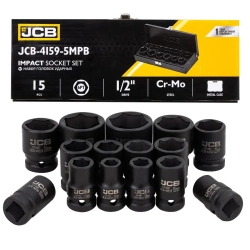 Набор головок ударных, 15пр. 1/2''6гр.(10,12,13,14,15,16,17,18,19,21,22,24,27,30,32мм),в метал. Кейсе JCB JCB-4159-5MPB
