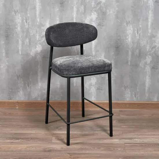 Стул полубарный Lucas 2 серый шенилл с чёрными ножками