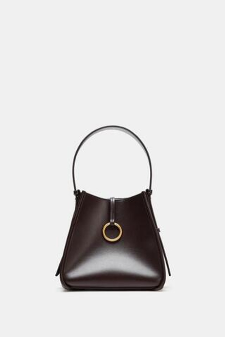 ZARA НЕБОЛЬШАЯ СУМКА-МЕШОК С МЕТАЛЛИЧЕСКИМ КОЛЬЦОМ, БОРДОВО-КРАСНЫЙ