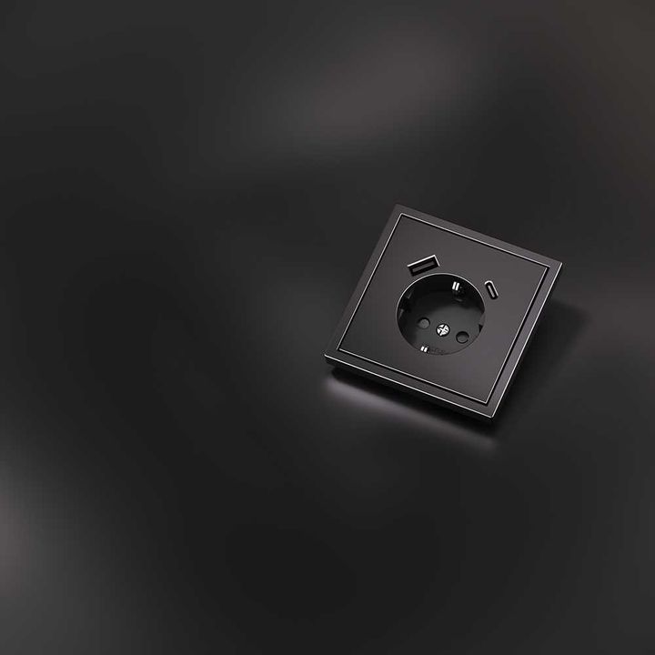Накладка для розетки с заземлением и защитными шторками, с USB A+C, S70 Metal (антрацит) Voltum VLSM001012