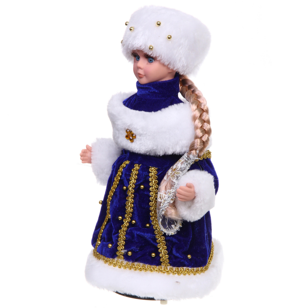 Снегурочка музыкальная «Зимний хоровод» 30 см в синей шубке