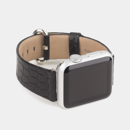Ремешок для Apple Watch 40/41/42 mm из кожи аллигатора, черного цвета