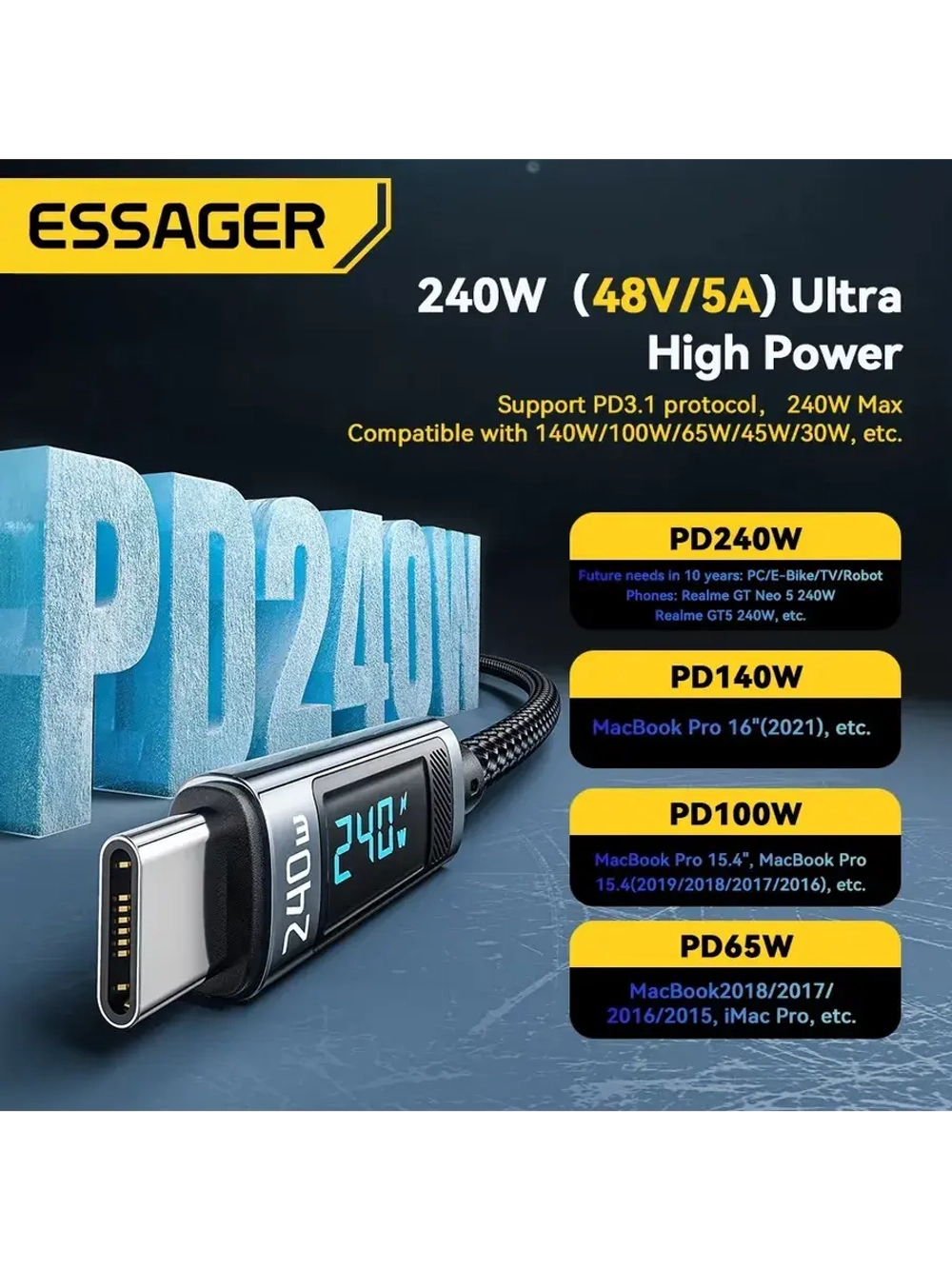 Кабель быстрой зарядки 240w для iPhone 16 Pro Max, Macbook