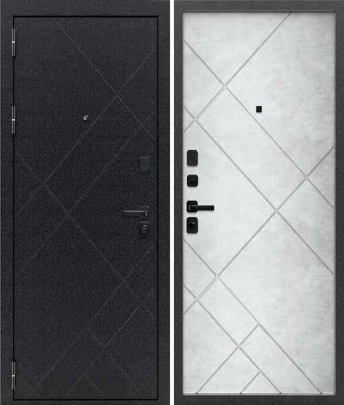 Входная дверь FlyDoors АРКАН ПРИЗМА Букле чёрный - Бетон снежный