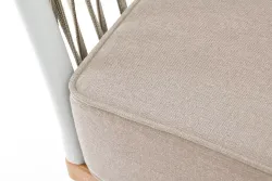 "Касабланка" кресло плетеное из роупа, основание дуб, каркас алюминий светло-серый (RAL7035) муар, роуп серо-коричневый 23мм, ткань бежевая 052