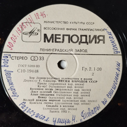 Винтажная виниловая пластинка LP Хор Ленинградского Радио И Телевидения Песни Народов СССР (СССР 1983)