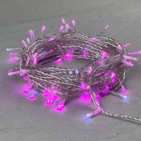 Светодиодная нить 100 розовых LED ламп с мерцанием, 10 м., 24В., прозрачный провод ПВХ, Beauty Led (PST100BLW-10-1P)