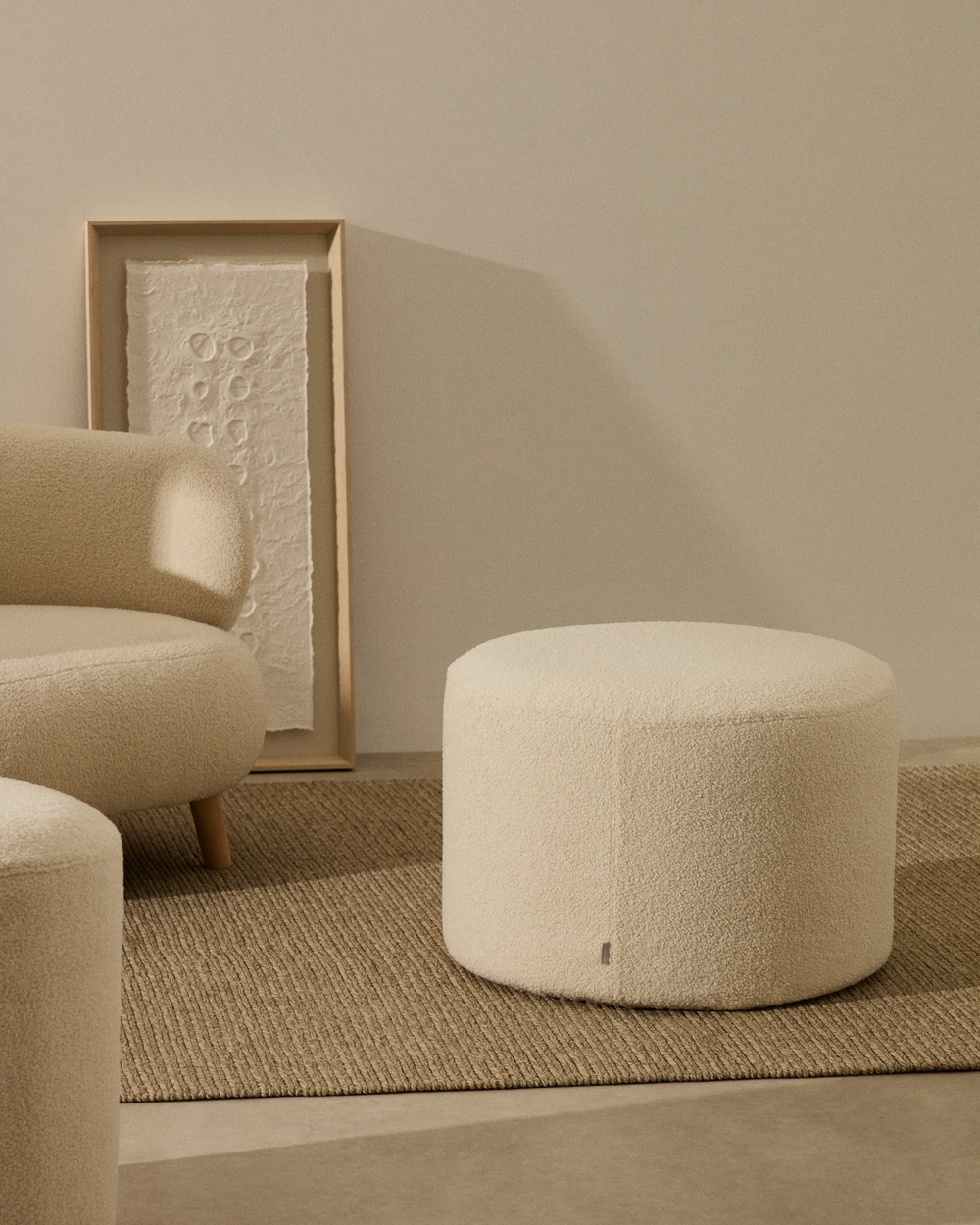 Kaeli Пуф для ног со съемным чехлом из экрю букле Ø 60