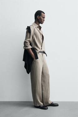 ZARА РУБАШКА ИЗ 100% ЛЬНА, СЕРО-КОРИЧНЕВЫЙ