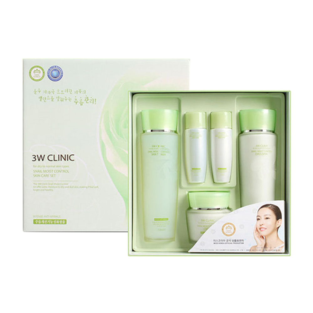 3W CLINIC УЛИТОЧНЫЙ МУЦИН/НАБОР для лица Snail Moist Control Skin Care 3SET
