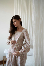 Платье Скарлетт из фланели для беременных и кормящих мам, Кремовый с розовыми цветами