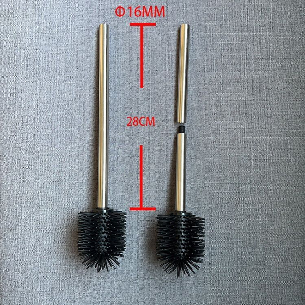 Ершик для унитаза, с ручкой из нержавеющей стали, черный, высота 35 см.