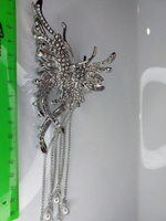 Заколка-краб для волос "Пушистая бабочка" со стразами. Цвет серебро