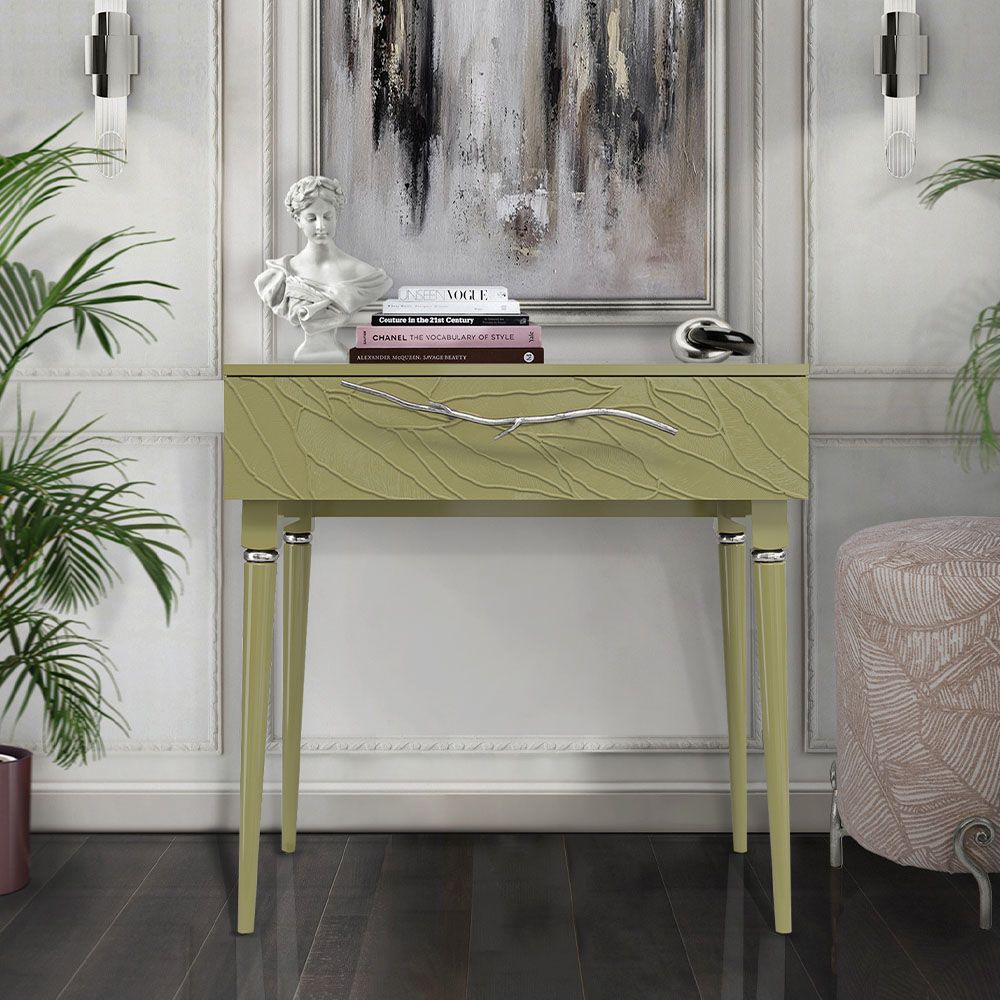 Консоль Арт Колор leaves Классик Сильвер Зеленая олива