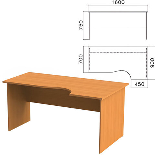 Стол письменный эргономичный "Фея", 1600х900х750, правый, цвет орех милан, СФ14.5