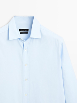 Massimo Dutti Рубашка классического кроя из хлопковой смеси, небесно-голубой