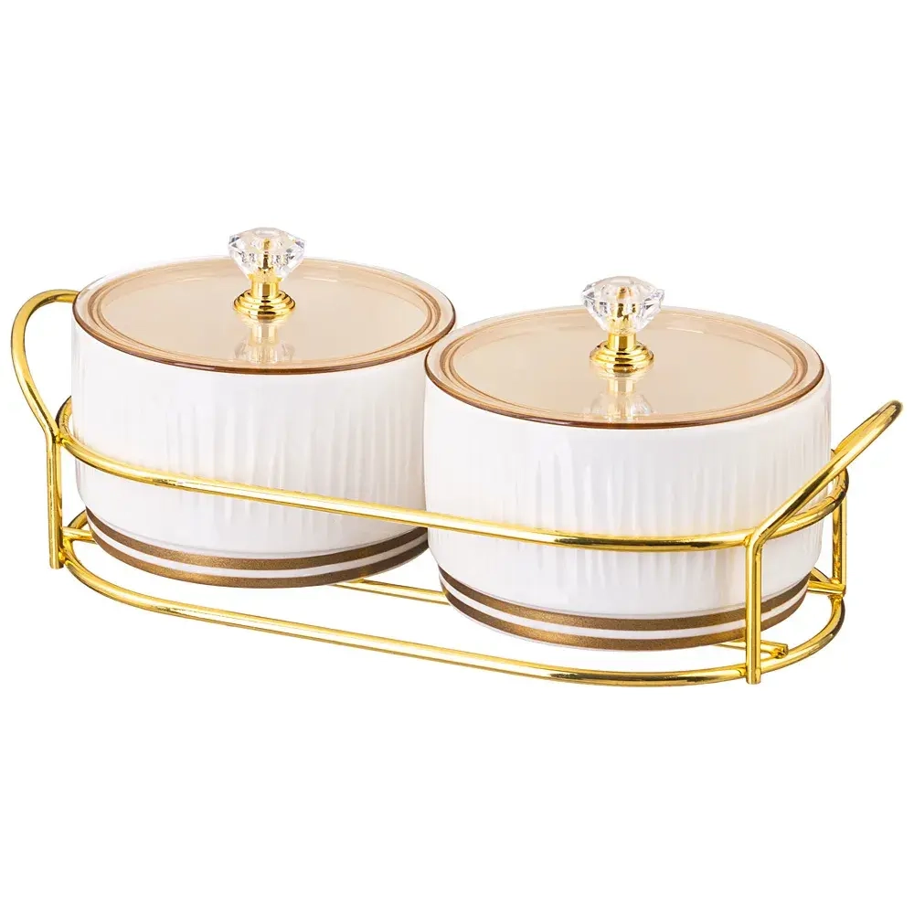 НАБОР БАНОК LEFARD "HERBAL" С ПЛАСТИК. КРЫШКОЙ 2 ШТ. 230 МЛ НА МЕТАЛЛ. ПОДСТАВКЕ