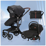 Детская коляска-трансформер Luxmom Dalux 608 3 в 1 для новорожденных, с автолюлькой , black