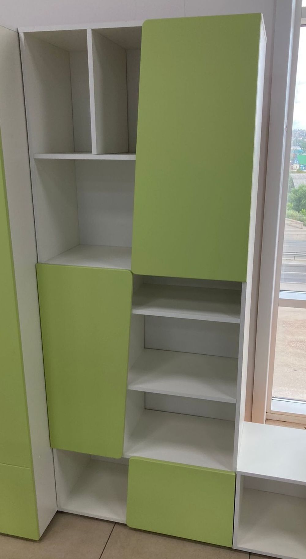 Стеллаж Диагональ МДФ софт белый/мята