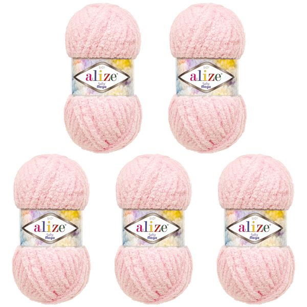 Пряжа Alize (Ализе) Softy Mega / уп.5 мот. по 100 г, 70м, 31 бледно-розовый