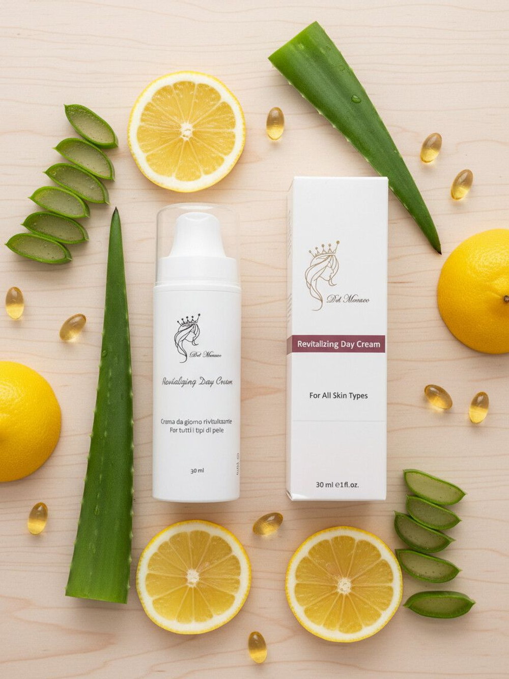 Del Monaco Лифтинг крем для лица антивозрастной увлажняющий с алоэ и витаминами REVITALIZING, 30 мл