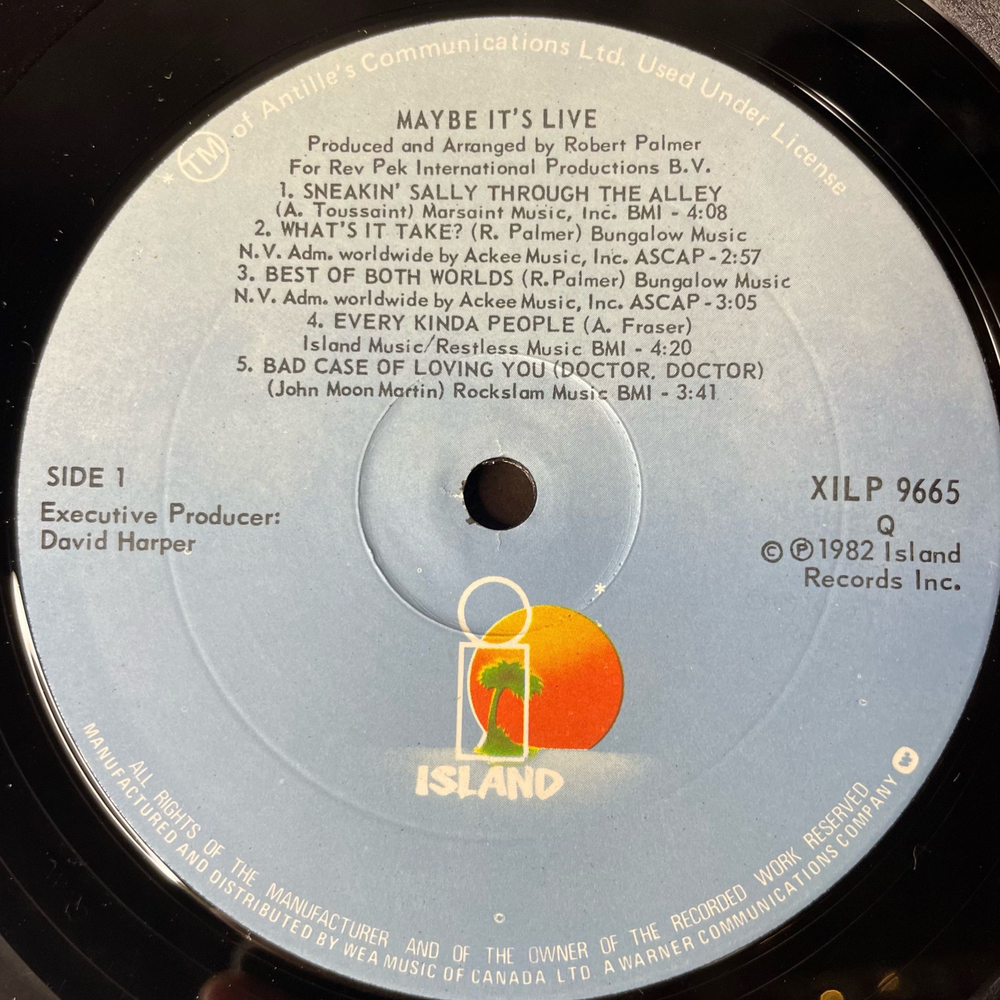 Винтажная виниловая пластинка LP Robert Palmer Maybe It's Live (Канада 1982)