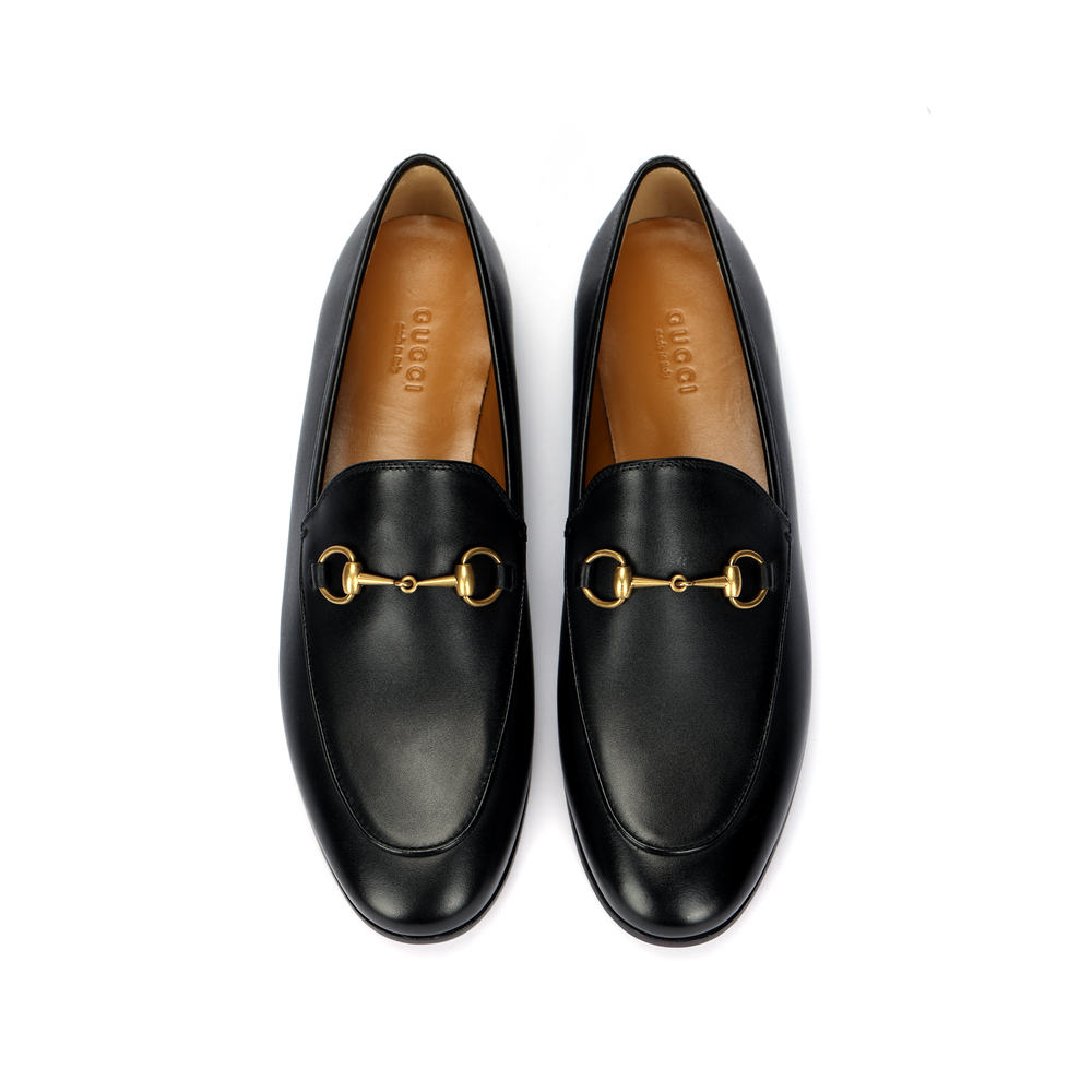 GUCCI Betis Glamour Leather Loafers Black Women"s