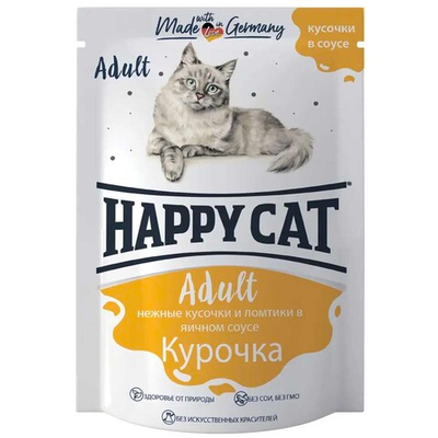 Happy Cat консервы для кошек с ломтиками курочки в соусе 100 г (пакетик) (Россия)