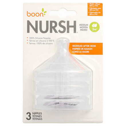 Boon, Nursh®, силиконовая соска, средний, для детей от 3 месяцев, 3 соски