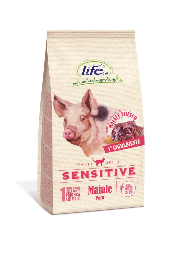 Корм Lifecat Adult Sensitive Pork со свежей постной свиной вырезкой, профилактика ЖКТ  для кошек 400 г