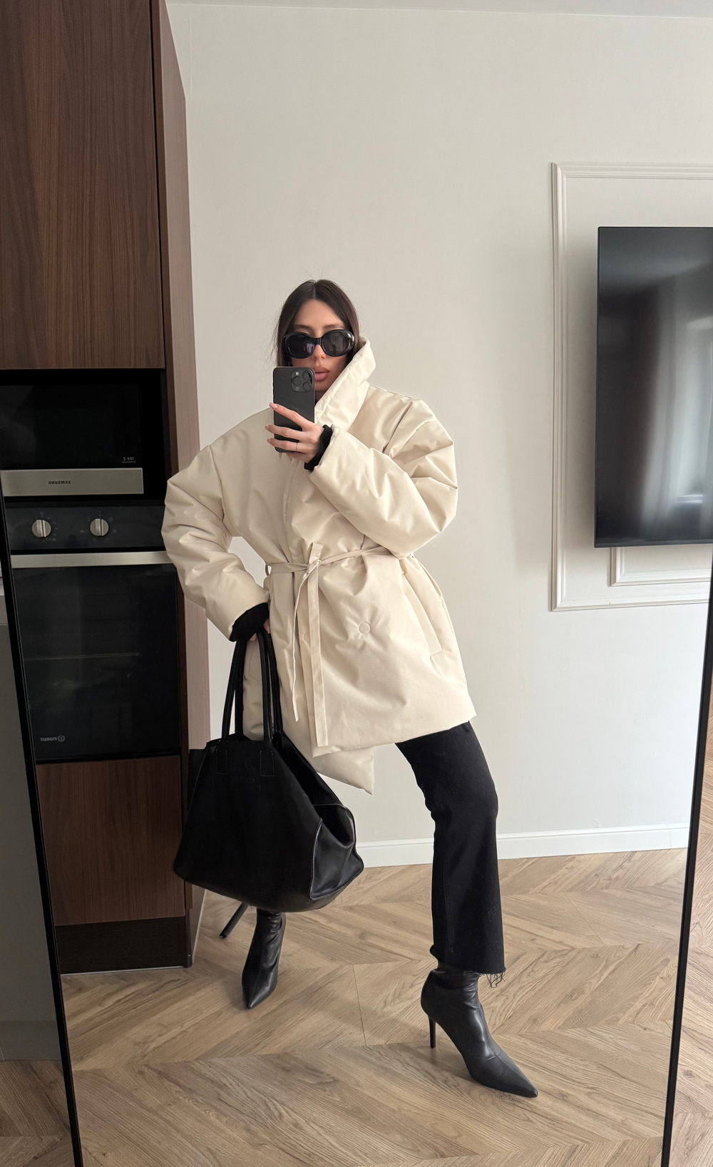 Куртка утепленная с поясом CREAM