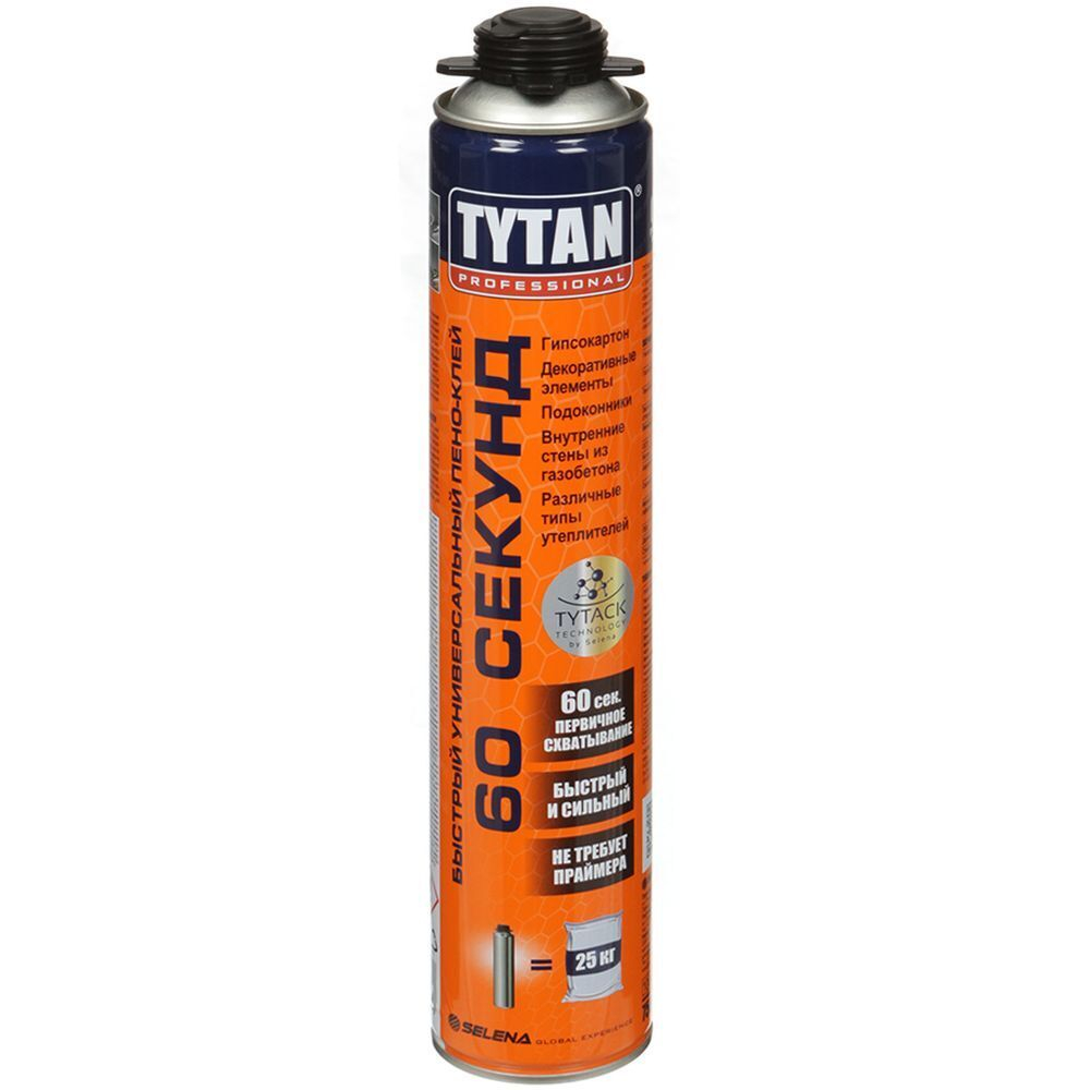 Клей-пена Tytan, однокомпонент, 750 мл, 26296, 60 секунд