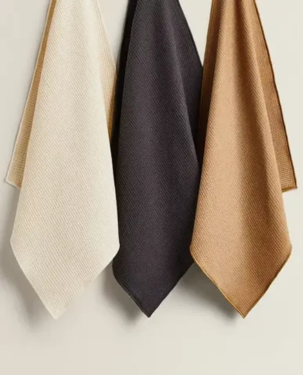 ZARA HOME ВАФЕЛЬНЫЕ КУХОННЫЕ ПОЛОТЕНЦА (НАБОР ИЗ 3 ШТ.), СЕРЫЙ/КОРИЧНЕВЫЙ