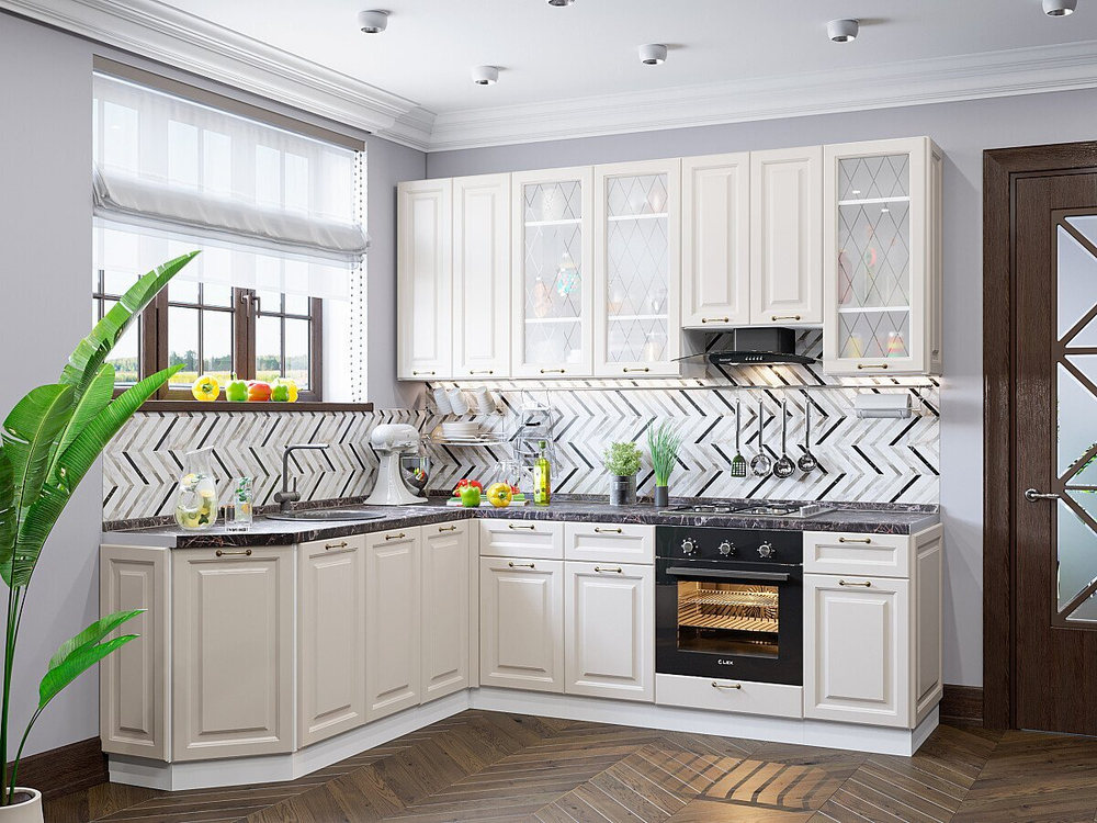 Угловая модульная кухня Ницца-03 Агат - Белый 2340*1890/2400*600