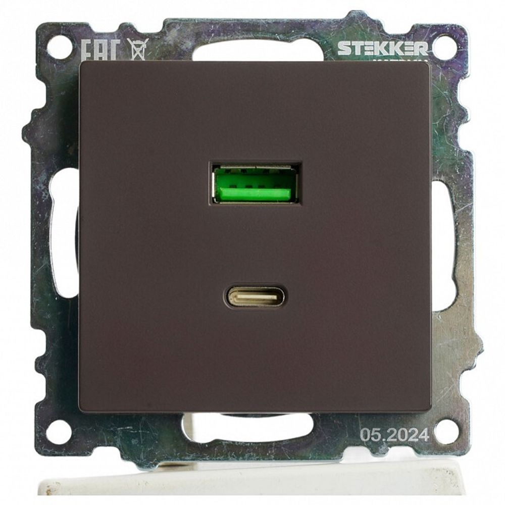 Розетка 2хUSB type A и C без рамки Stekker Катрин 50057