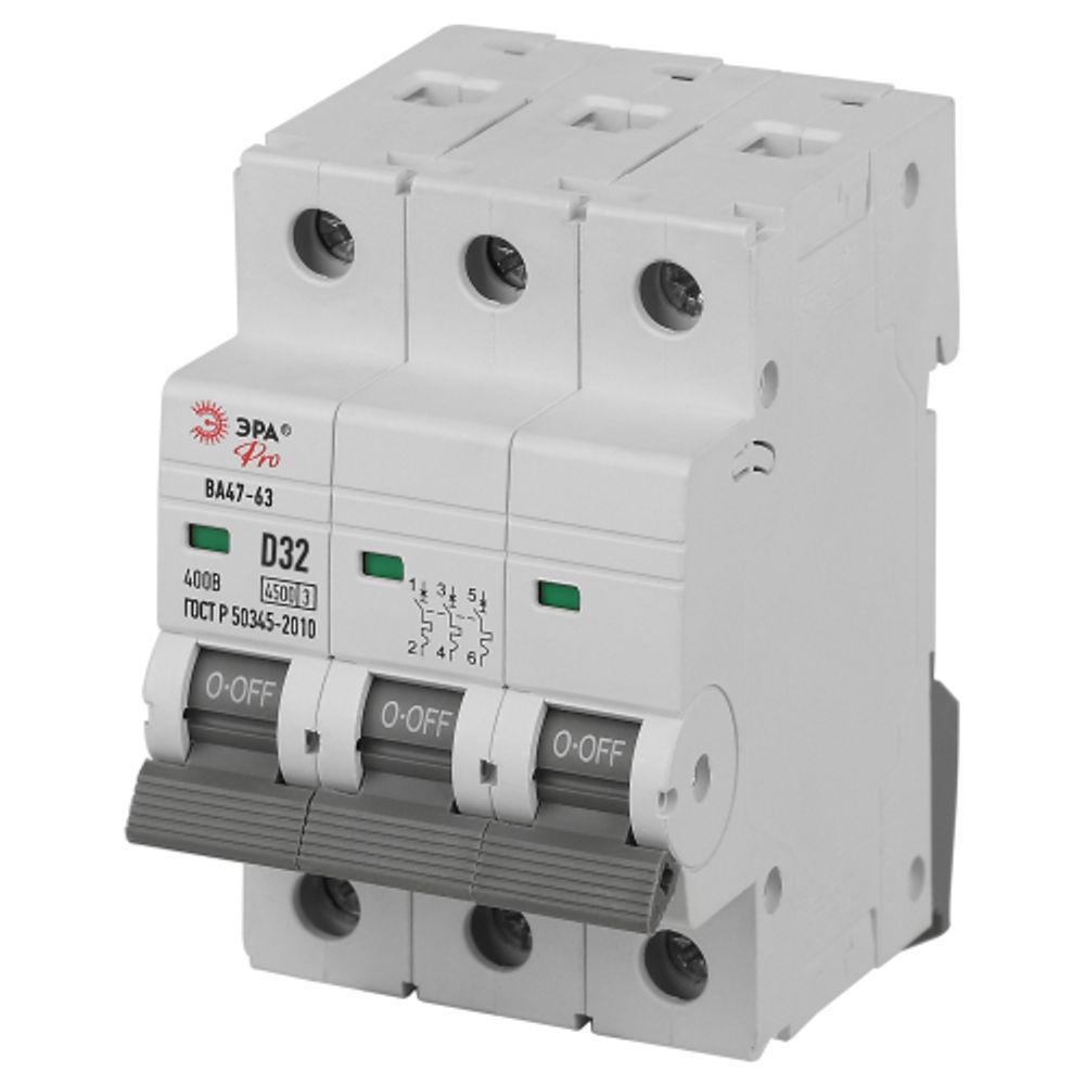 Автоматический выключатель ЭРА PRO VA63-3P32D4.5 ВА47-63 3P 32А кривая D 4,5кА | Модульные автоматические выключатели