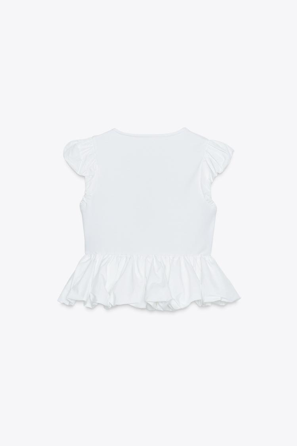 ZARA КОМБИНИРОВАННАЯ ФУТБОЛКА С БАНТОМ, БЕЛЫЙ