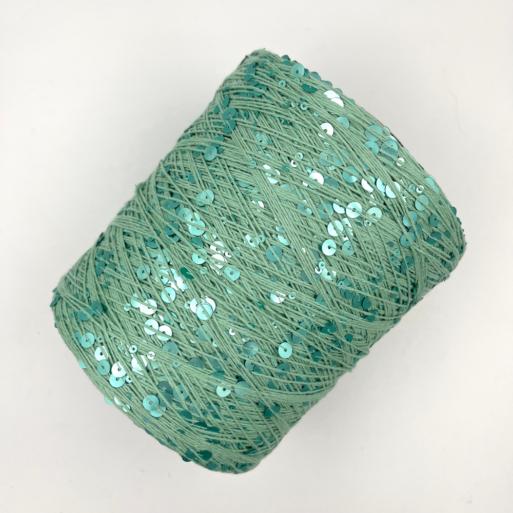 Королевские пайетки (3 и 6 мм), хлопок 100%, 330 м в 100 г , мята с матовой пайеткой