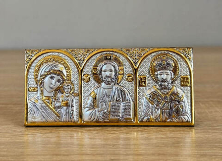 Спаситель, Казанская БМ, Николай Чудотворец, триптих, 46х101