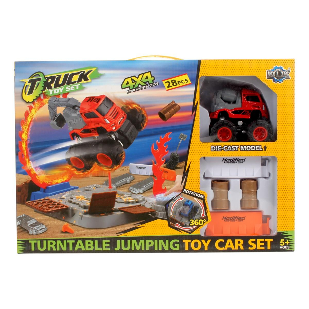 Набор вращающаяся катапульта, грузовик–бигфут миксер, 4 ведущих колеса, 9 см, 26 аксессуаров, красн