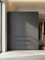 Шкаф 160х50х220, Марм, для одежды распашной 4 двери 3 ящика со штангой и полками, графит, Dipriz
