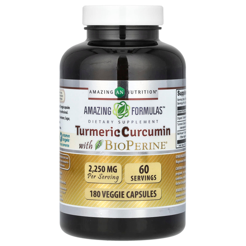 Amazing Nutrition, куркумин с экстрактом черного перца, 180 вегетарианских капсул