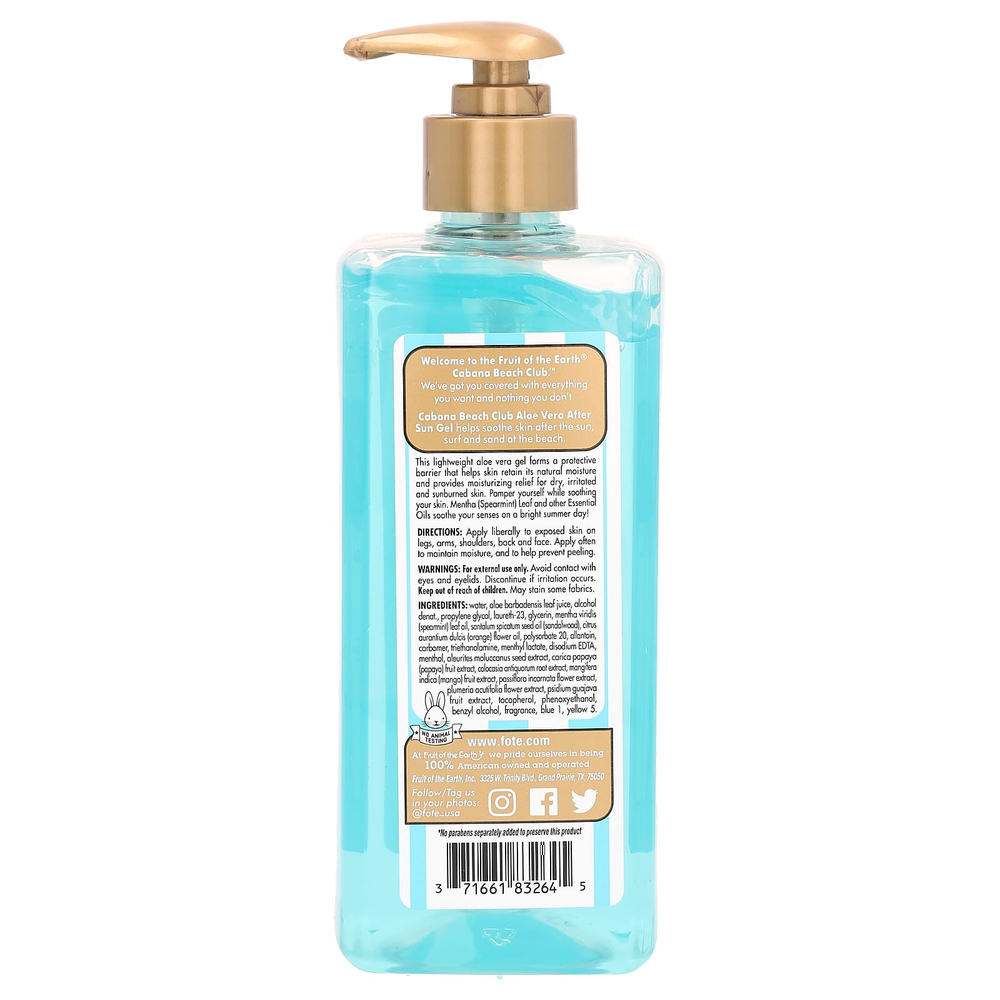 Fruit of the Earth, Cabana Бич Клуб, гель после загара с алоэ вера с мятой и эфирными маслами, 453 г (16 унций)