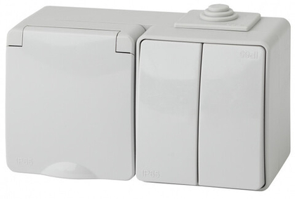 Блок розетка+выкл. двойн. гориз. IP65, 16A(10AX)-250В, серый Эксперт ЭРА