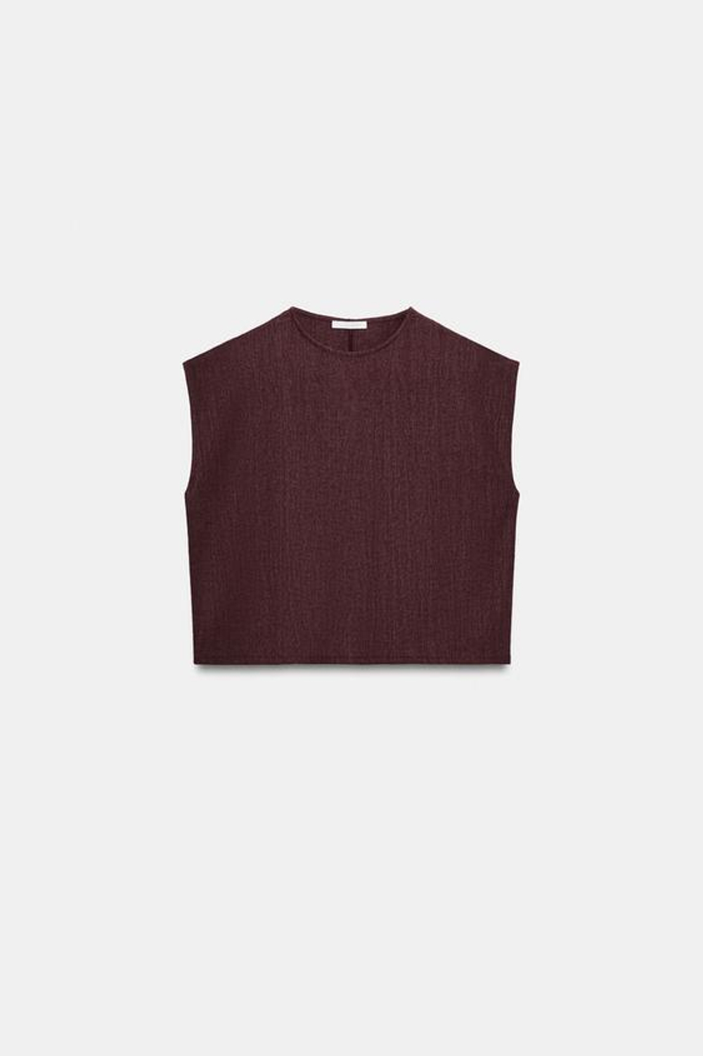 ZARA ТОП В СТИЛЕ РУСТИК БЕЗ РУКАВОВ, БУРГУНДИ