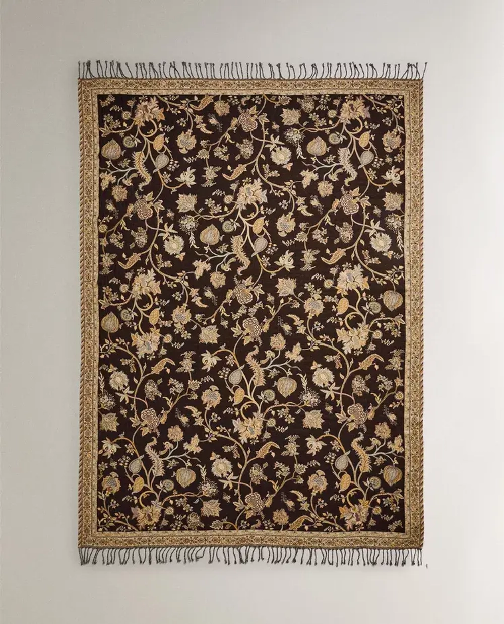 ZARA HOME ЖАККАРДОВЫЙ ПЛЕД С ЦВЕТОЧНЫМ ПРИНТОМ, КОРИЧНЕВЫЙ