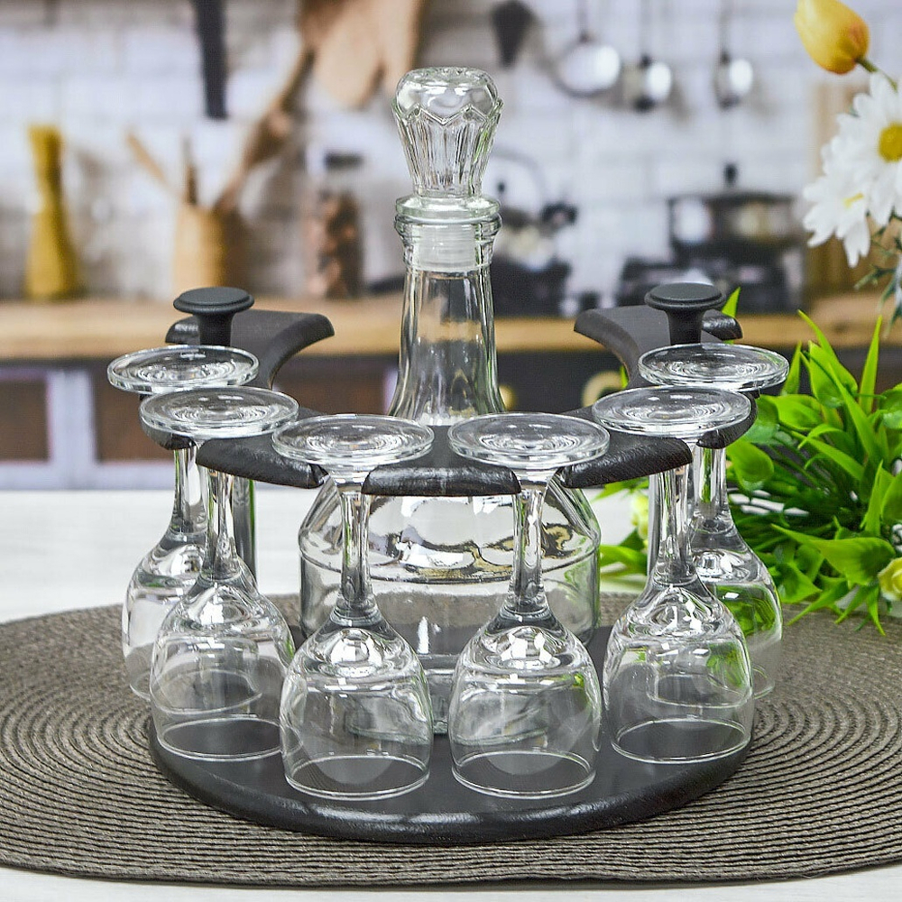 Набор 7 предметов (графин 500мл, 6 рюмок 60мл) на деревянной подставке "Подкова", 10134